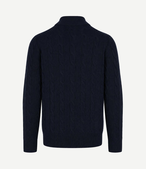 Lau pull merino halve rits cable donkerblauw