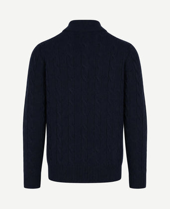 Lau pull merino halve rits cable donkerblauw