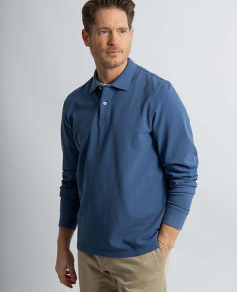 Steppin' Out longsleeve polo piqué classic mid blauw | Regular-fit
