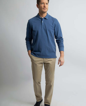Steppin' Out longsleeve polo piqué classic mid blauw | Regular-fit