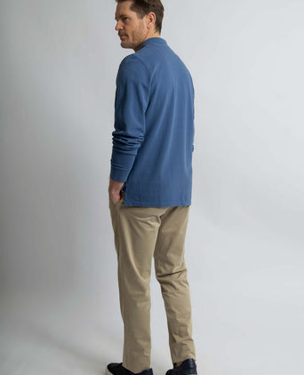 Steppin' Out longsleeve polo piqué classic mid blauw | Regular-fit