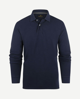 Longsleeve polo piqué classic donkerblauw