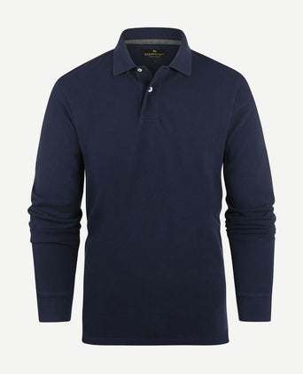 Longsleeve polo piqué classic donkerblauw