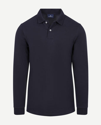 Longsleeve polo piqué classic donkerblauw