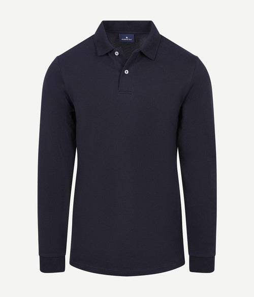 Longsleeve polo piqué classic donkerblauw