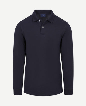Longsleeve polo piqué classic donkerblauw