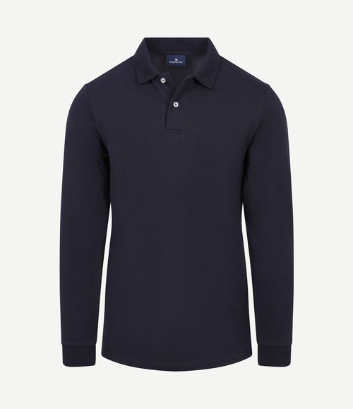 Longsleeve polo piqué classic donkerblauw