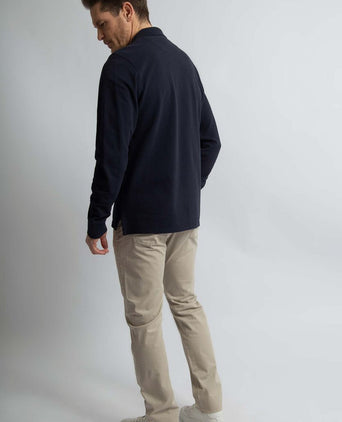 Longsleeve polo piqué classic donkerblauw