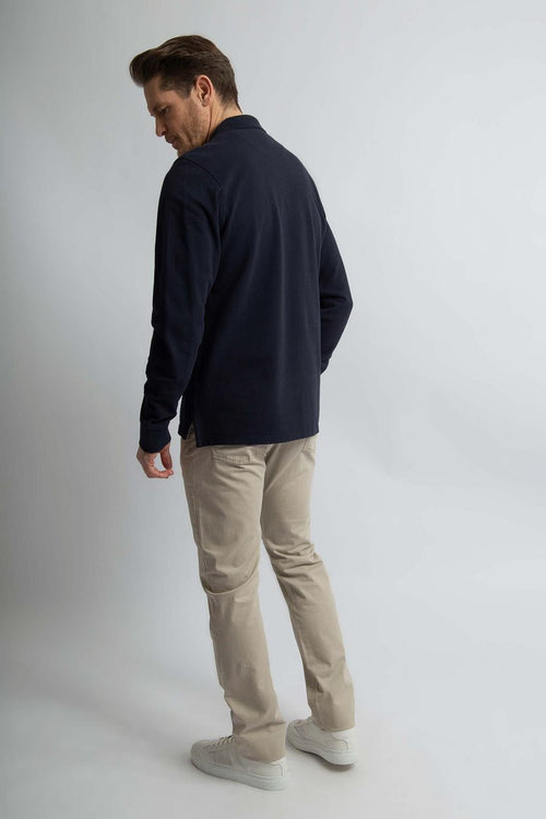 Longsleeve polo piqué classic donkerblauw