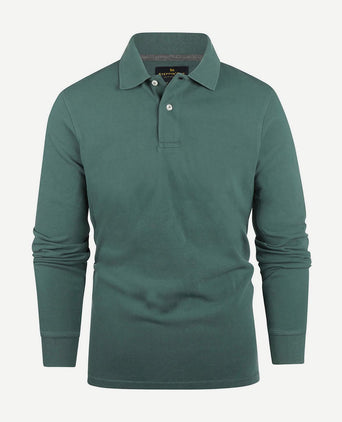 Longsleeve polo piqué klassiek donkergroen