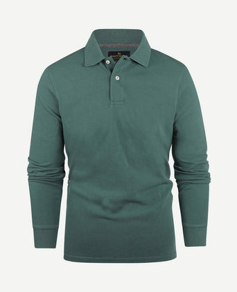 Longsleeve polo piqué klassiek donkergroen