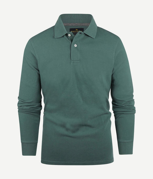 Longsleeve polo piqué klassiek donkergroen