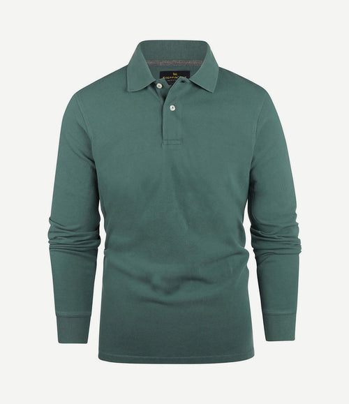 Longsleeve polo piqué klassiek donkergroen