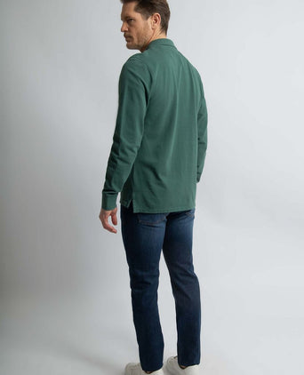 Longsleeve polo piqué klassiek donkergroen