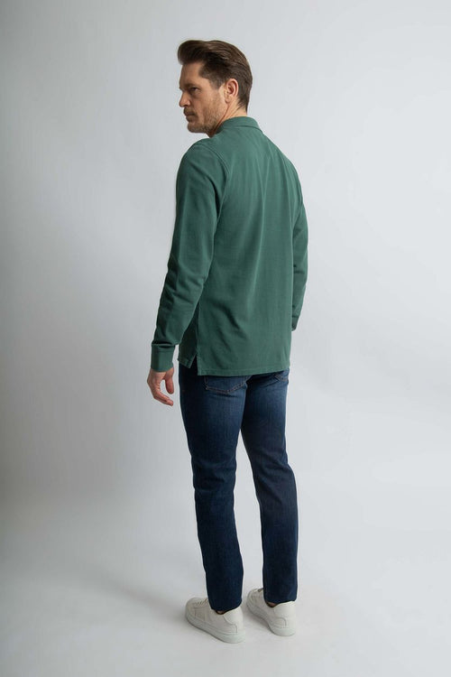 Longsleeve polo piqué klassiek donkergroen