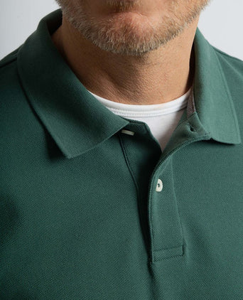 Longsleeve polo piqué klassiek donkergroen