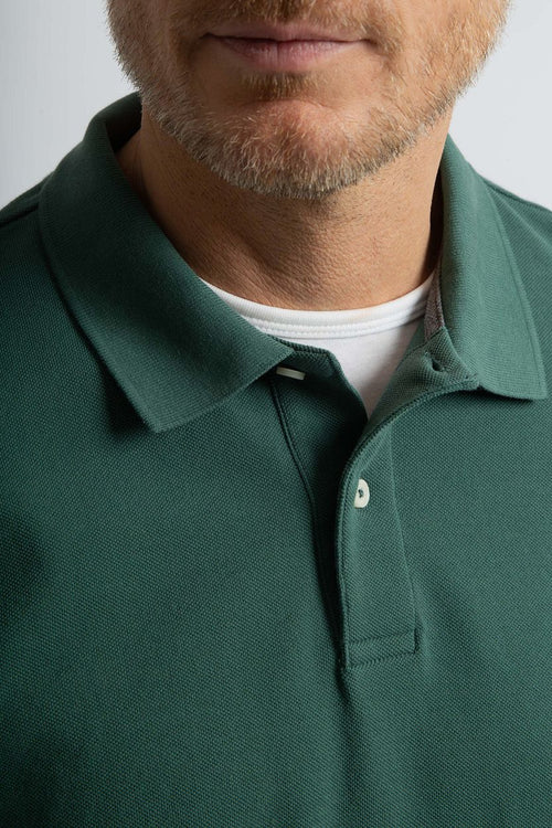 Longsleeve polo piqué klassiek donkergroen