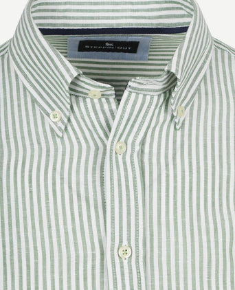 Overhemd linen cotton streep groen