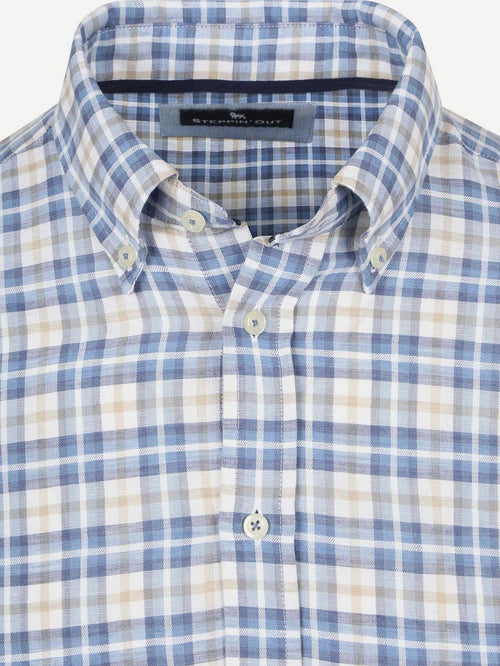 Overhemd linen cotton checks blauw sand