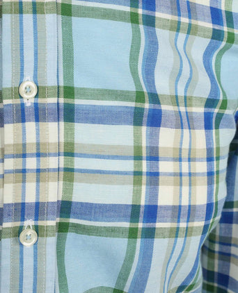 Overhemd linen cotton checks blauw groen