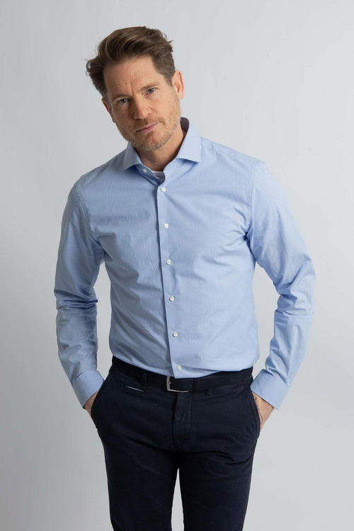 Overhemd slim-fit ruit lichtblauw