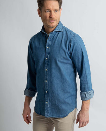 Steppin' Out overhemd chambray blauw | Regular-fit