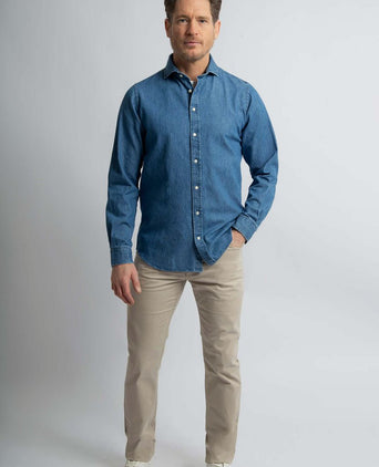 Steppin' Out overhemd chambray blauw | Regular-fit