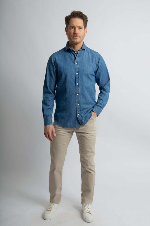 Steppin' Out overhemd chambray blauw | Regular-fit