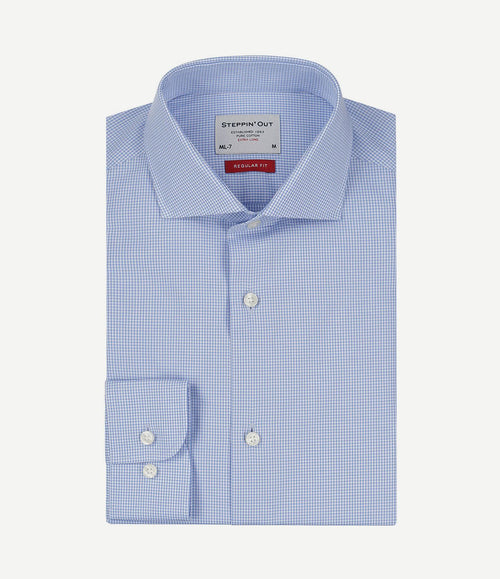 Overhemd extra lange mouw ruit blauw