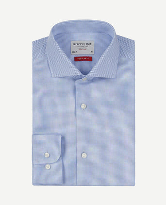 Overhemd extra lange mouw ruit blauw