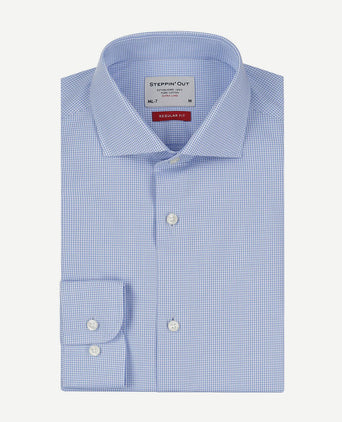 Overhemd extra lange mouw ruit blauw