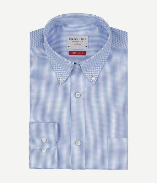 Steppin' Out overhemd extra lange mouw ruit lichtblauw | Regular-fit
