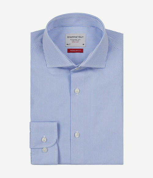 Steppin' Out overhemd gestreept extra lange mouw cutaway light blue | Regular-fit