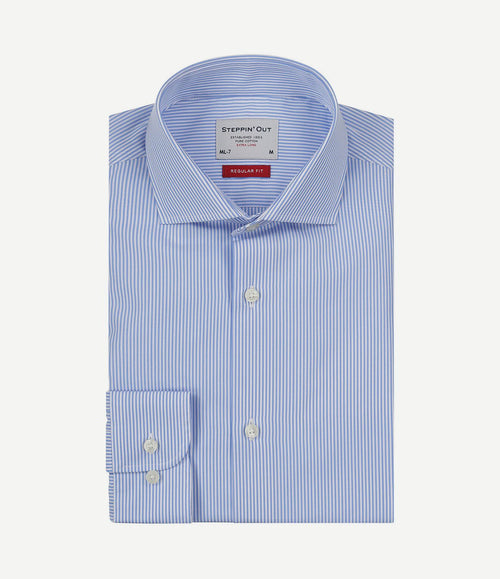 Overhemd gestreept extra lange mouw cutaway light blue