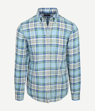 Overhemd linen cotton checks blauw groen Overhemd linen cotton checks blauw groen