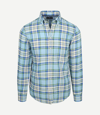 Overhemd linen cotton checks blauw groen Overhemd linen cotton checks blauw groen