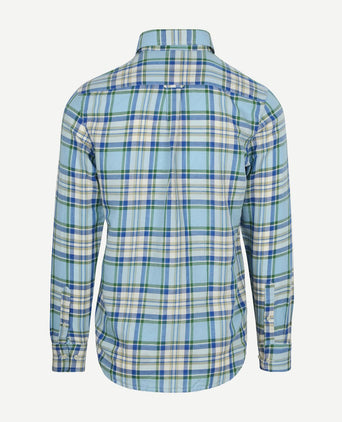 Overhemd linen cotton checks blauw groen