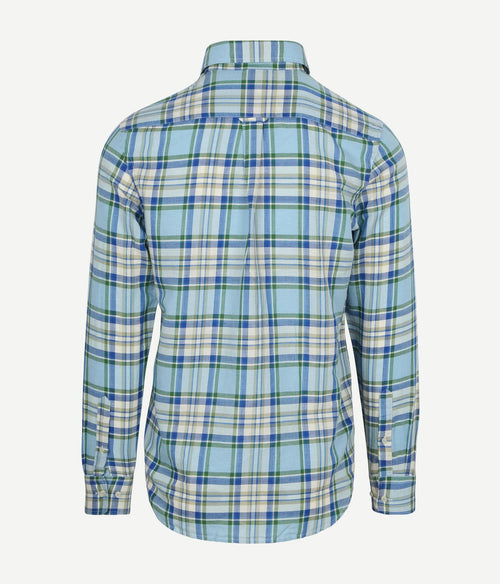 Overhemd linen cotton checks blauw groen