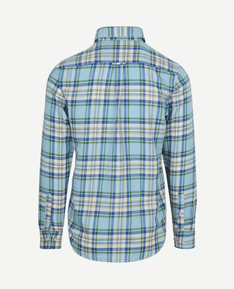 Overhemd linen cotton checks blauw groen