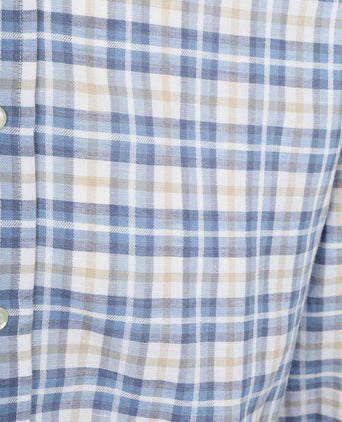 Overhemd linen cotton checks blauw sand