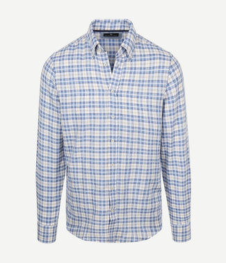 Overhemd linen cotton checks blauw sand Overhemd linen cotton checks blauw sand