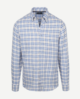 Overhemd linen cotton checks blauw sand