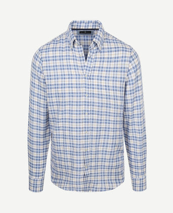 Overhemd linen cotton checks blauw sand