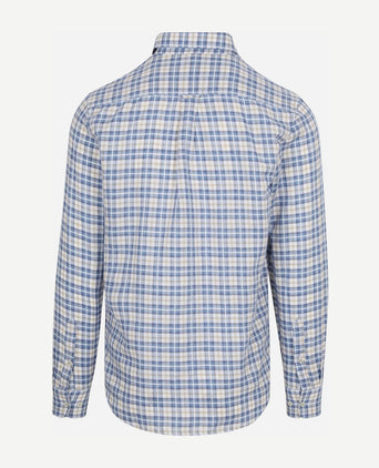 Overhemd linen cotton checks blauw sand