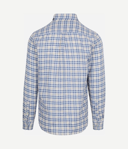 Overhemd linen cotton checks blauw sand