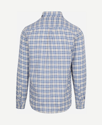 Overhemd linen cotton checks blauw sand