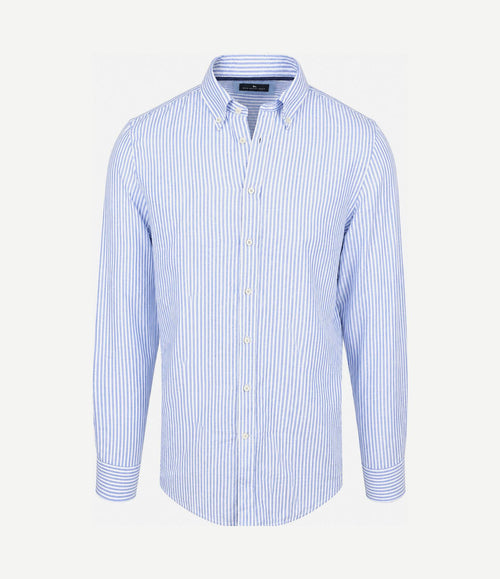 Overhemd linen cotton streep blauw