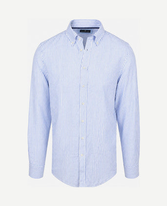 Overhemd linen cotton streep blauw