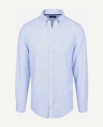 Overhemd linen cotton streep blauw