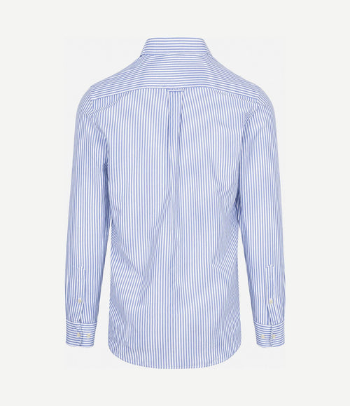 Overhemd linen cotton streep blauw